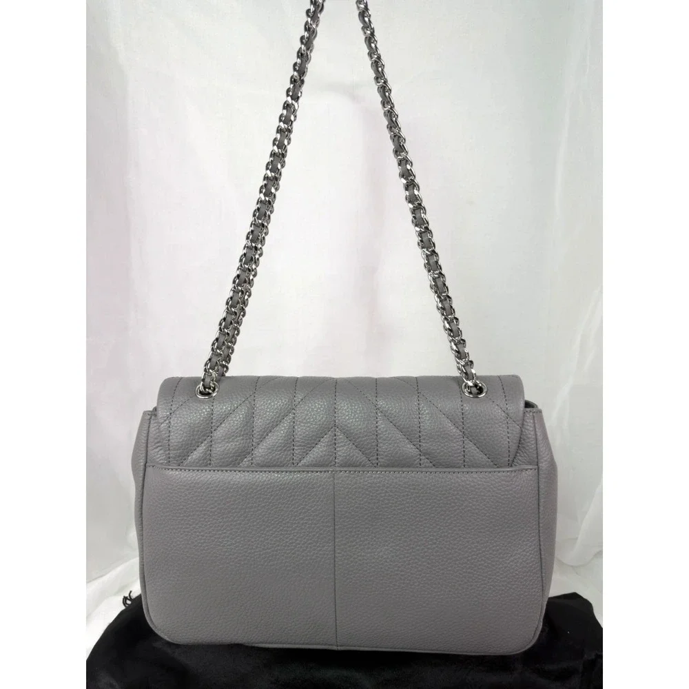 Karl Lagerfeld Paris Gray Quilted Chain Shoulder Flap Turn Lock Purse With DB!